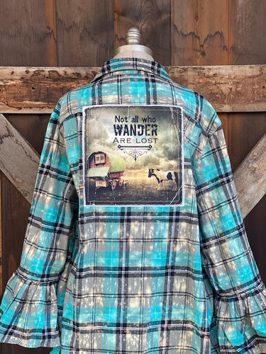Flared Sleeve Flannel- NOT ALL WHO WANDER ARE LOST